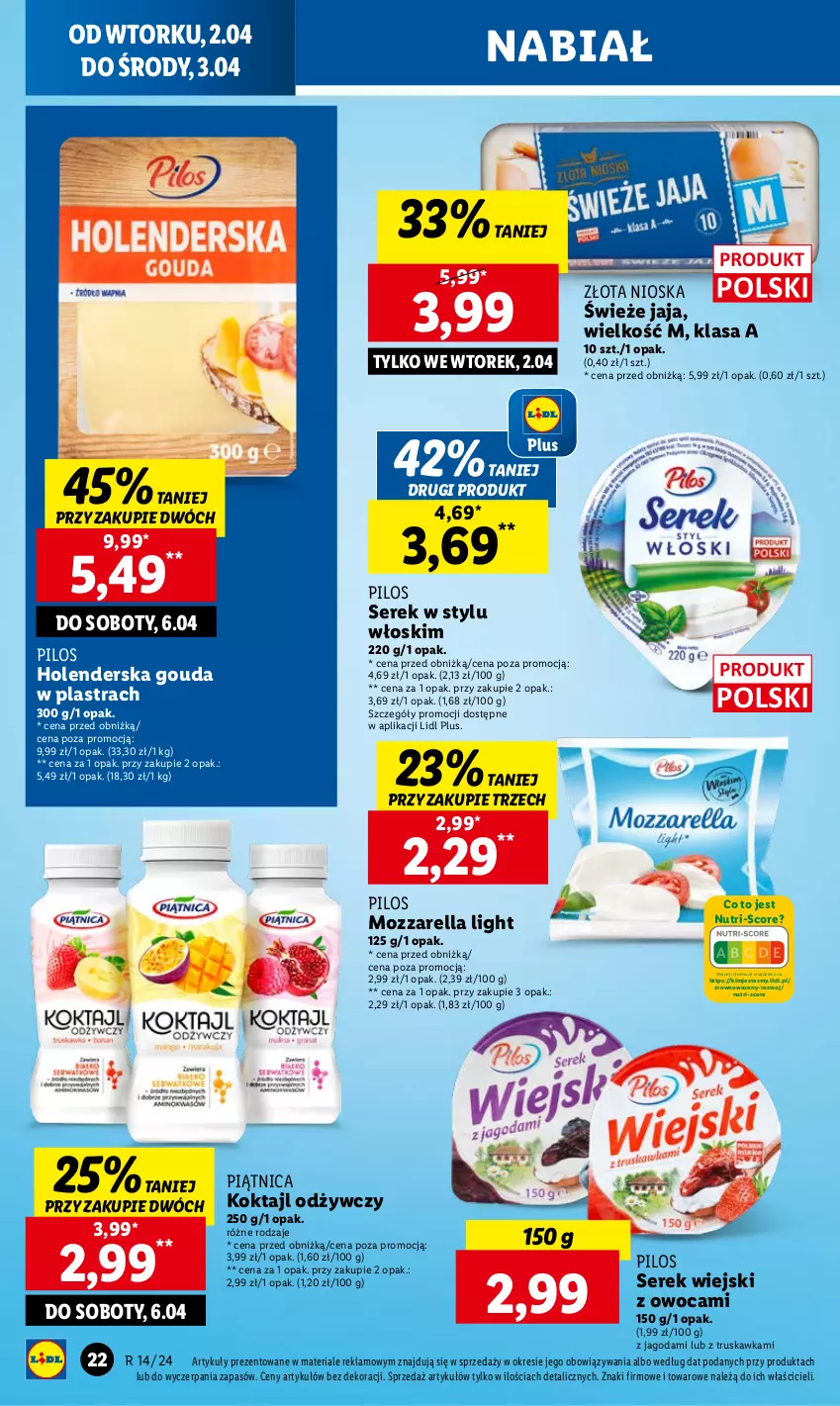 Gazetka promocyjna Lidl - GAZETKA - ważna 02.04 do 03.04.2024 - strona 24 - produkty: Gouda, Jaja, Mozzarella, Piątnica, Pilos, Ser, Serek, Serek wiejski, Wazon