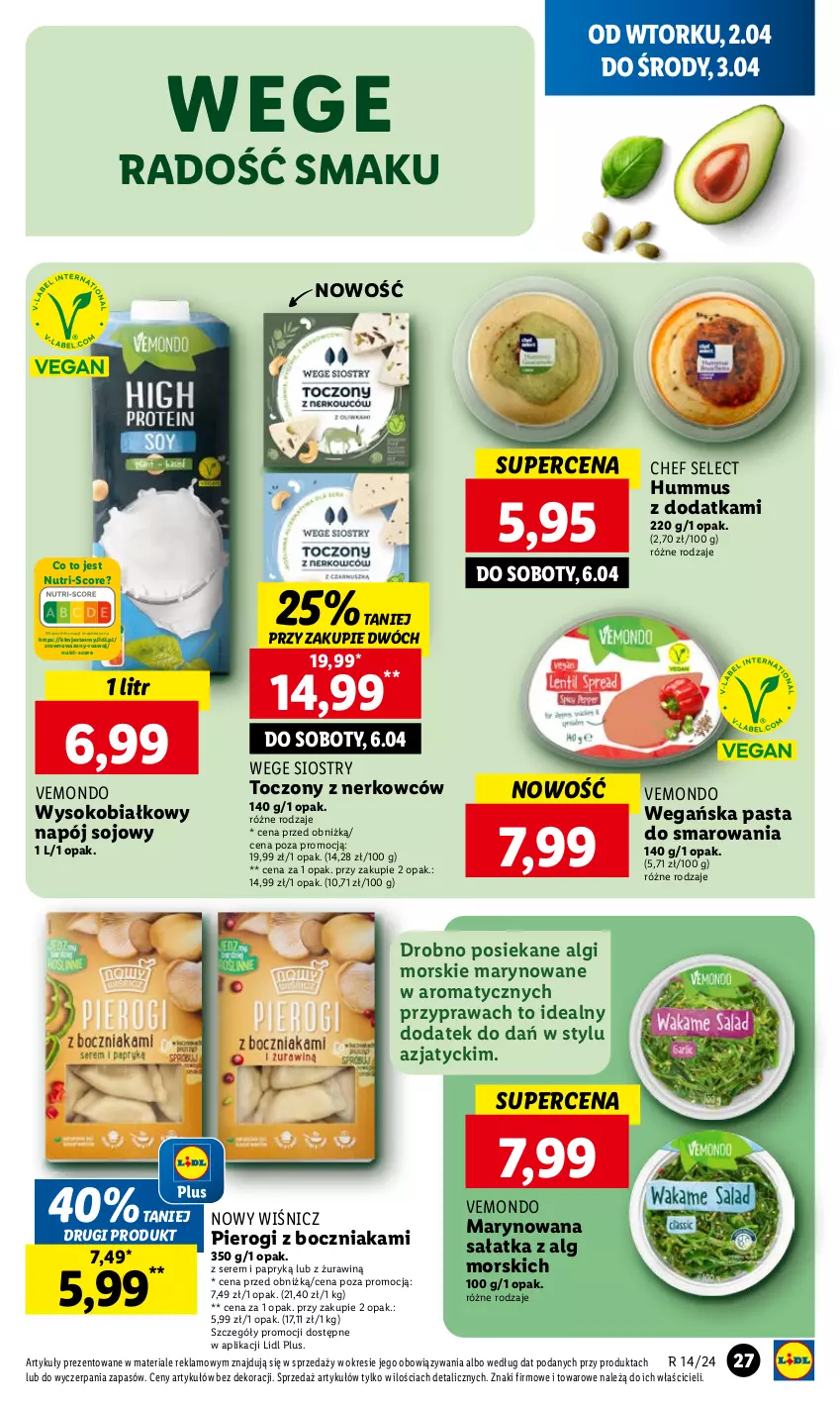 Gazetka promocyjna Lidl - GAZETKA - ważna 02.04 do 03.04.2024 - strona 31 - produkty: Boczniak, Hummus, LG, Mus, Napój, Pierogi, Sałat, Sałatka, Ser, Sok, Wazon