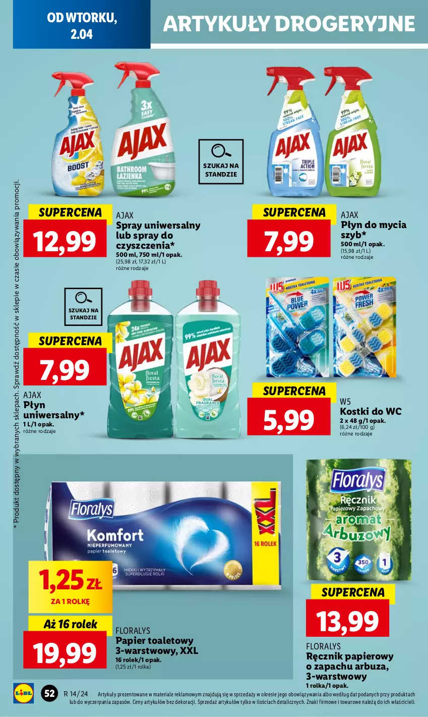 Gazetka promocyjna Lidl - GAZETKA - ważna 02.04 do 03.04.2024 - strona 56 - produkty: Ajax, Arbuz, Flora, Papier, Papier toaletowy, Płyn do mycia, Ręcznik, Spray do czyszczenia