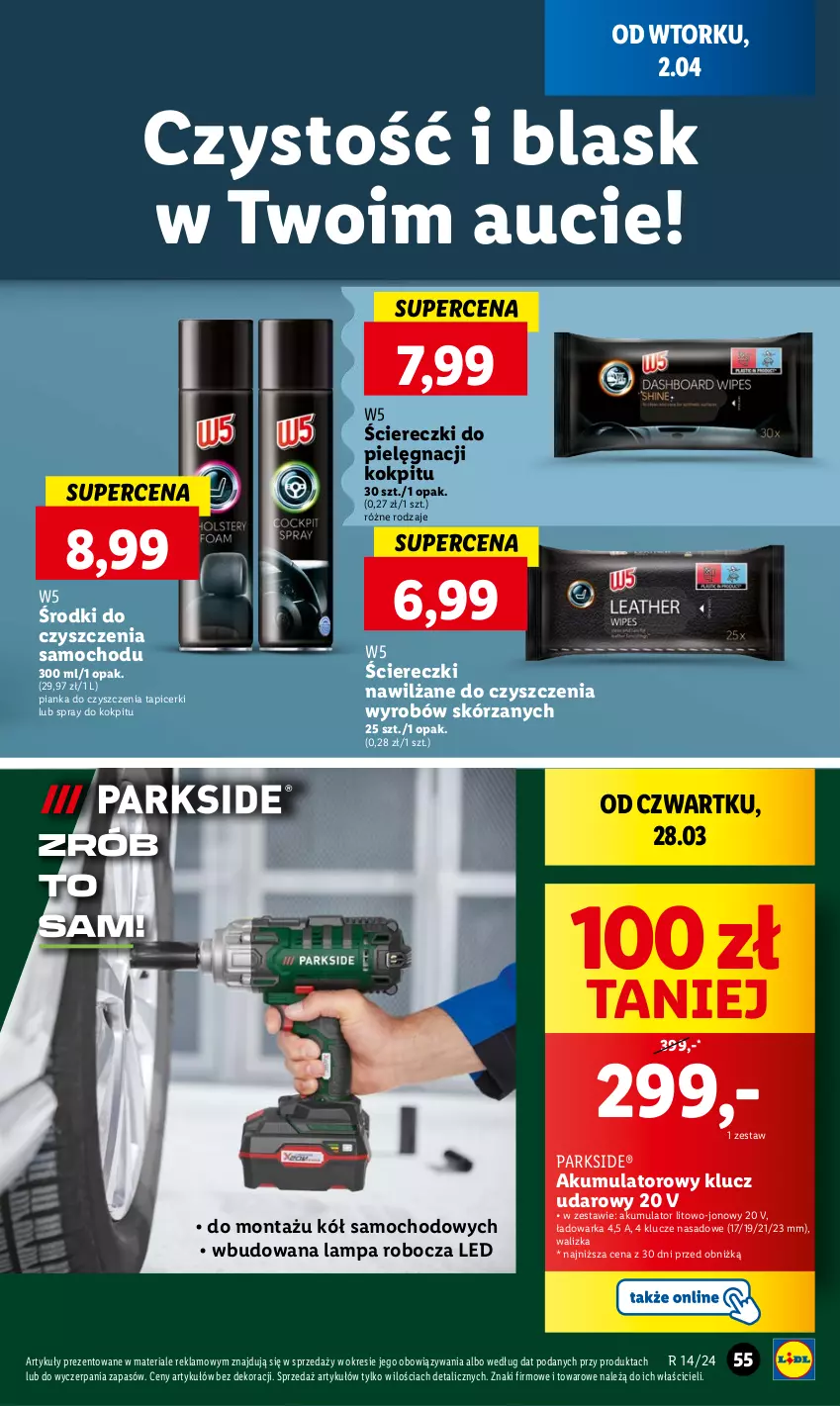 Gazetka promocyjna Lidl - GAZETKA - ważna 02.04 do 03.04.2024 - strona 59 - produkty: Akumulator, Klucz udarowy, Lampa, Lampa robocza LED, Parkside, Pianka do czyszczenia, Walizka, Warka