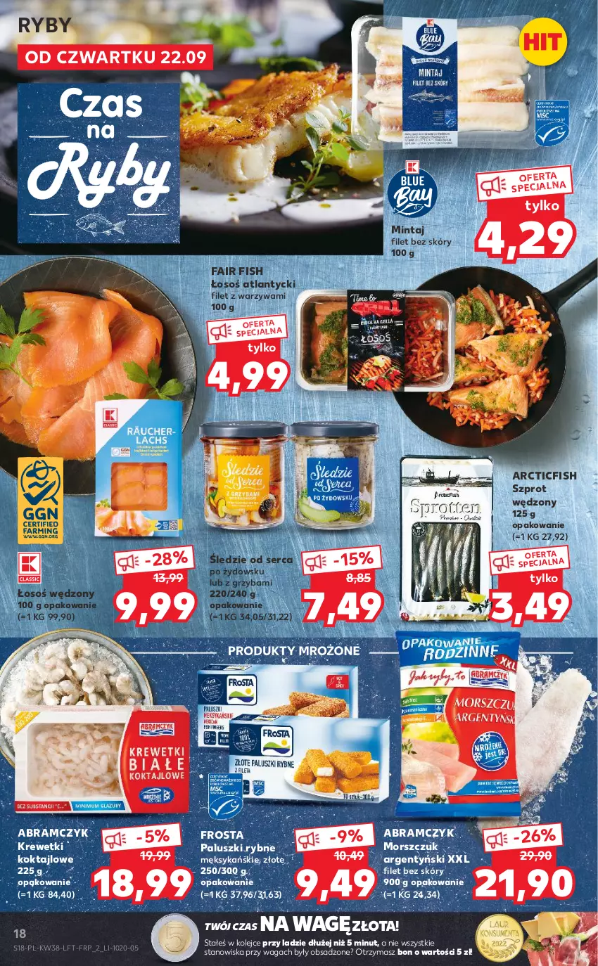 Gazetka promocyjna Kaufland - OFERTA TYGODNIA - ważna 22.09 do 28.09.2022 - strona 18 - produkty: Fa, Frosta, Krewetki, Mintaj, Olej, Paluszki rybne, Produkty mrożone, Ser, Szprot, Waga, Warzywa