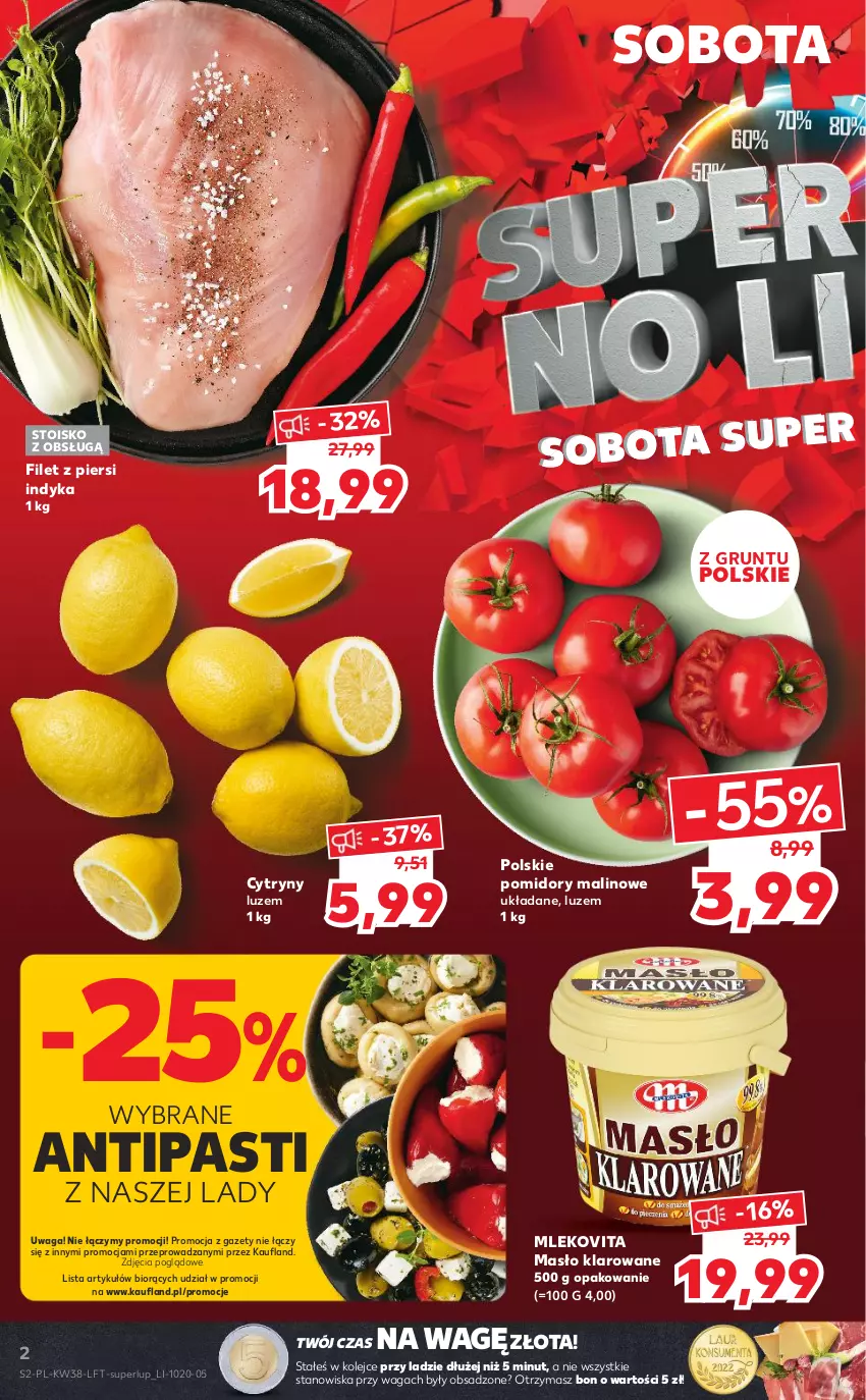 Gazetka promocyjna Kaufland - OFERTA TYGODNIA - ważna 22.09 do 28.09.2022 - strona 2 - produkty: Cytryny, Filet z piersi indyka, Grunt, Masło, Masło klarowane, Mleko, Mlekovita, Olej, Pomidory, Waga