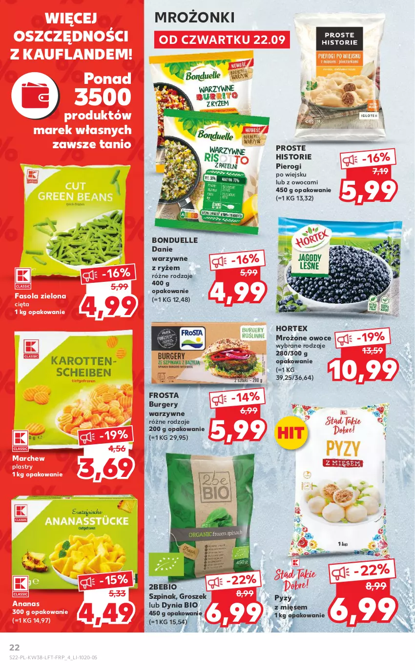 Gazetka promocyjna Kaufland - OFERTA TYGODNIA - ważna 22.09 do 28.09.2022 - strona 22 - produkty: Ananas, Bonduelle, Burger, Fa, Fasola, Frosta, Groszek, Hortex, Owoce, Pierogi, Ryż, Szpinak