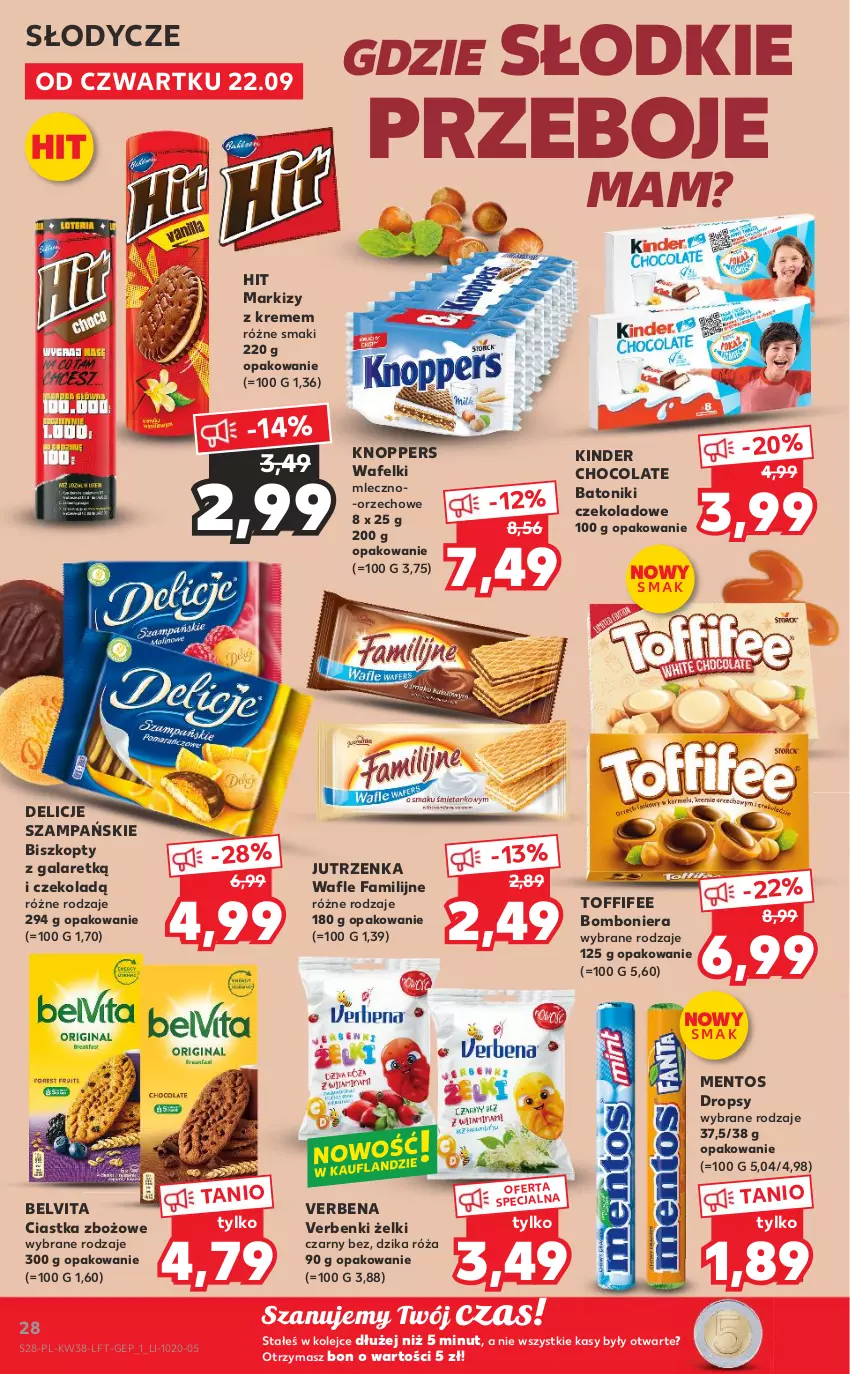 Gazetka promocyjna Kaufland - OFERTA TYGODNIA - ważna 22.09 do 28.09.2022 - strona 28 - produkty: Baton, BelVita, Biszkopty, Bomboniera, Ciastka, Delicje, Dzika róża, Fa, Gala, Jutrzenka, Kinder, Knoppers, Mentos, Olej, Róża, Toffifee, Tonik, Vita C, Wafle