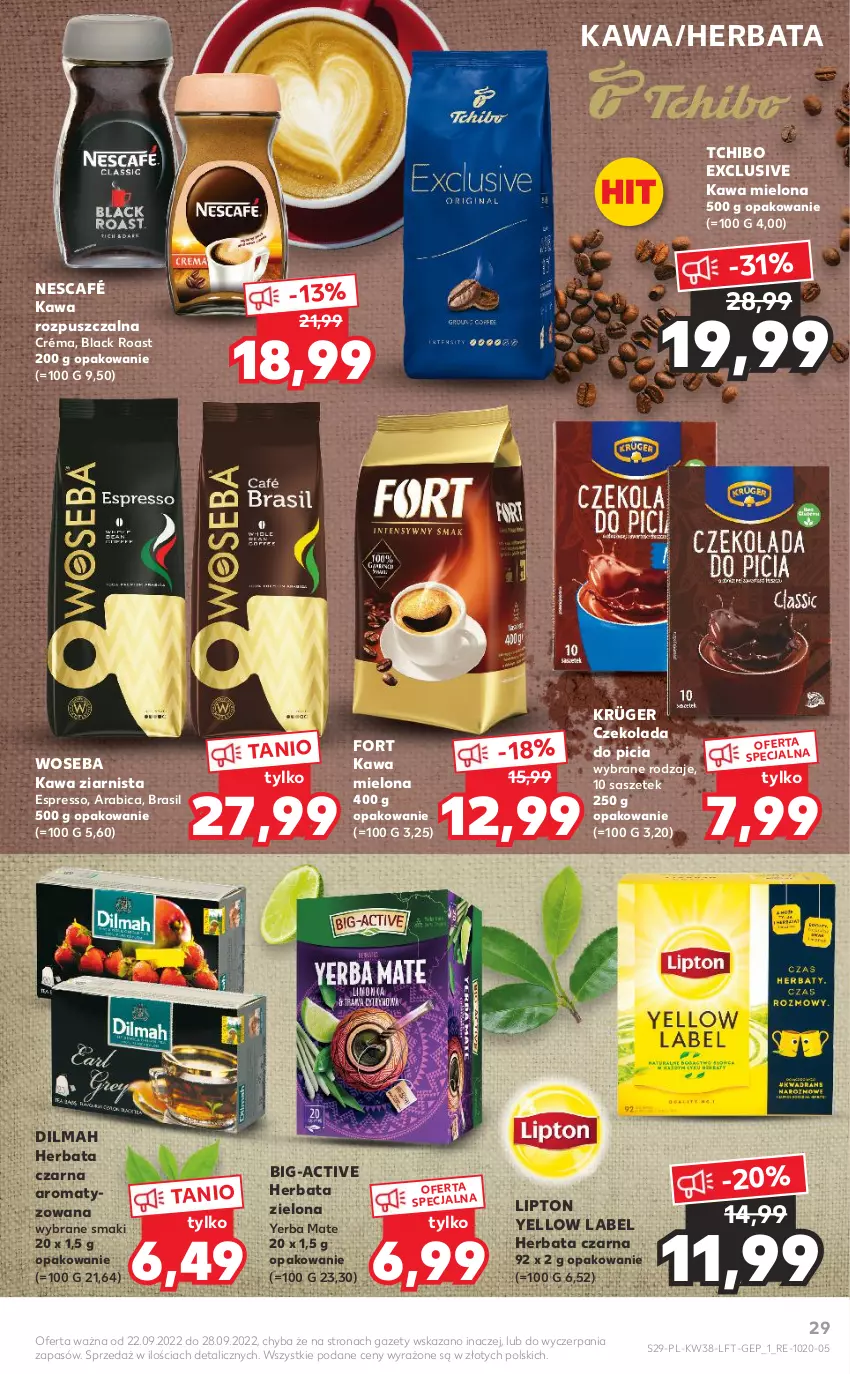 Gazetka promocyjna Kaufland - OFERTA TYGODNIA - ważna 22.09 do 28.09.2022 - strona 29 - produkty: BIC, Czekolada, Dilmah, Herbata, Herbata czarna, Kawa, Kawa mielona, Kawa rozpuszczalna, Kawa ziarnista, Lack, Lipton, Nescafé, Tchibo, Woseba