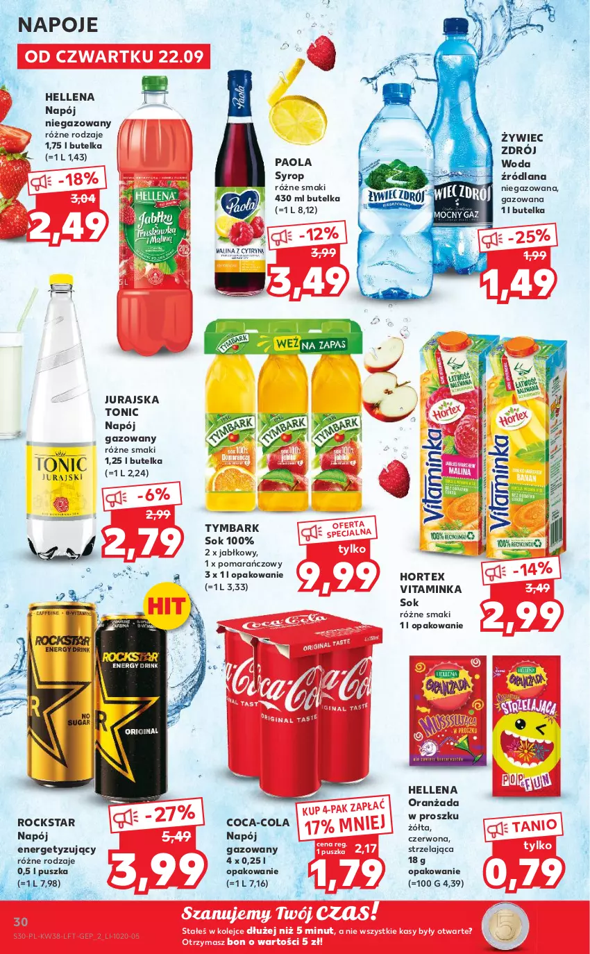 Gazetka promocyjna Kaufland - OFERTA TYGODNIA - ważna 22.09 do 28.09.2022 - strona 30 - produkty: Coca-Cola, Hellena, Hortex, Inka, LANA, Napój, Napój gazowany, Napój niegazowany, Napoje, Olej, Oranżada, Paola, Sok, Syrop, Tymbark, Woda