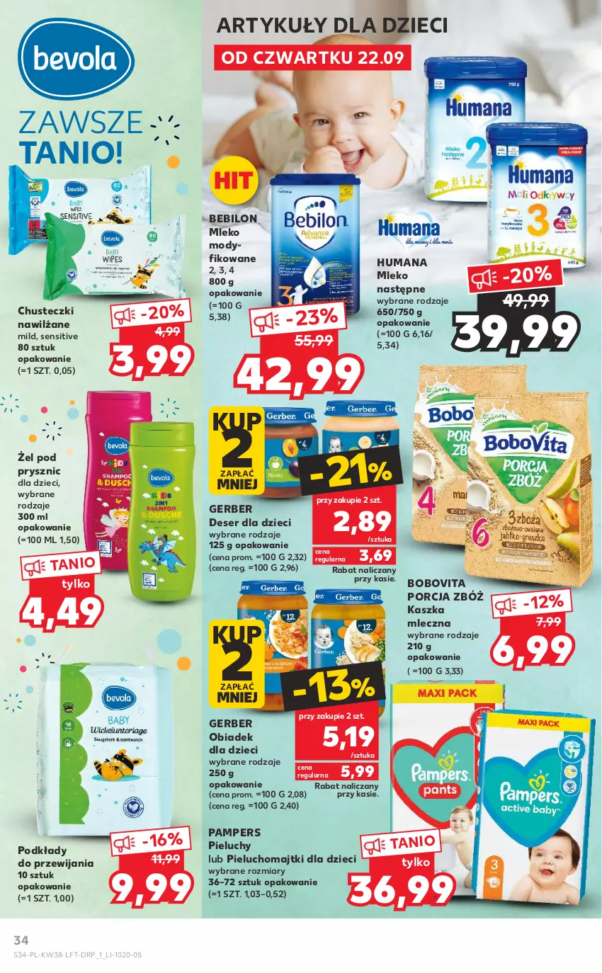 Gazetka promocyjna Kaufland - OFERTA TYGODNIA - ważna 22.09 do 28.09.2022 - strona 34 - produkty: BEBILON, BoboVita, Chusteczki, Deser, Dzieci, Gerber, Humana, Majtki, Mleko, Mleko modyfikowane, O nas, Pampers, Pieluchomajtki, Pieluchy, Podkład, Por, Ser