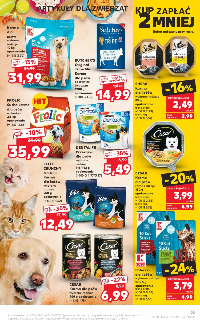 Gazetka promocyjna Kaufland - OFERTA TYGODNIA - ważna 22.09 do 28.09.2022 - strona 35 - produkty: Felix, Gin, Pasztet, Przekąska dla psów, Sheba, Sucha karma, Wołowina