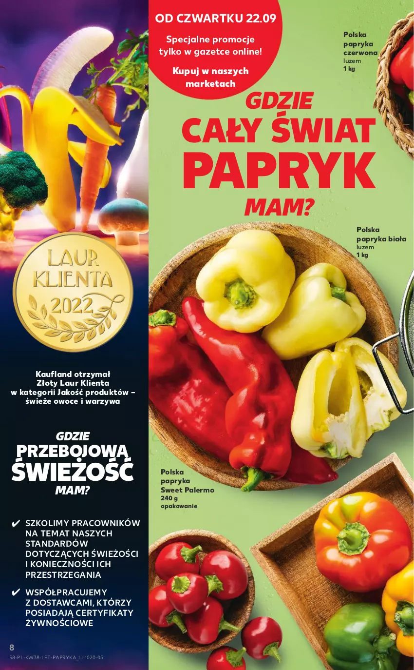 Gazetka promocyjna Kaufland - OFERTA TYGODNIA - ważna 22.09 do 28.09.2022 - strona 8 - produkty: Laur, Owoce, Papryka, Papryka biała, Papryka czerwona, Warzywa