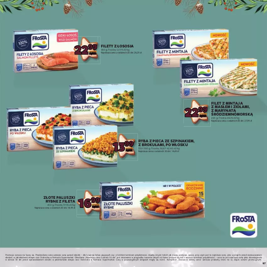 Gazetka promocyjna Stokrotka - Boże Narodzenie - ważna 12.12.2023 do 27.12.2024 - strona 67 - produkty: Filet z mintaja, Frosta, Mięso, Mintaj, Owoce, Paluszki rybne, Piec, Ryba, Sos, Szpinak, Warzywa