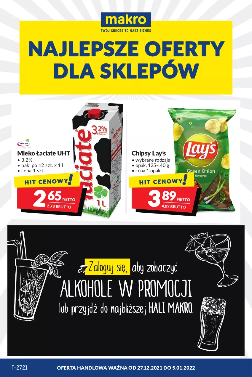 Gazetka promocyjna Makro - [Oferta promocyjna] Artykuły spożywcze i przemysłowe - ważna 27.12.2021 do 05.01.2022 - strona 1 - produkty: Chipsy, Lay’s, Mleko