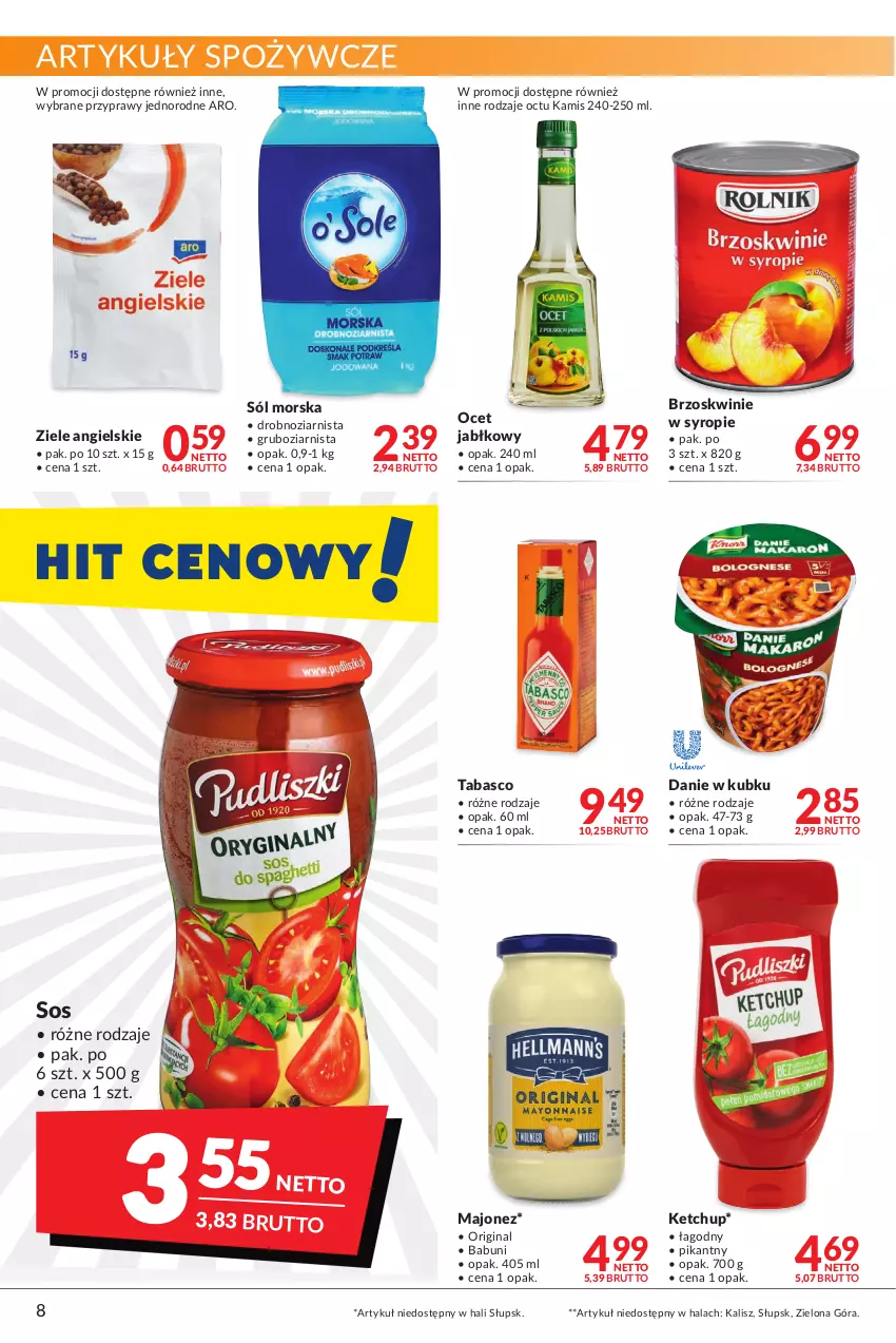 Gazetka promocyjna Makro - [Oferta promocyjna] Artykuły spożywcze i przemysłowe - ważna 27.12.2021 do 05.01.2022 - strona 8 - produkty: Artykuły spożywcze, Babuni, Brzoskwinie, Gin, Kamis, Ketchup, Majonez, Ocet, Przyprawy, Sól, Sos, Syrop, Ziele angielskie