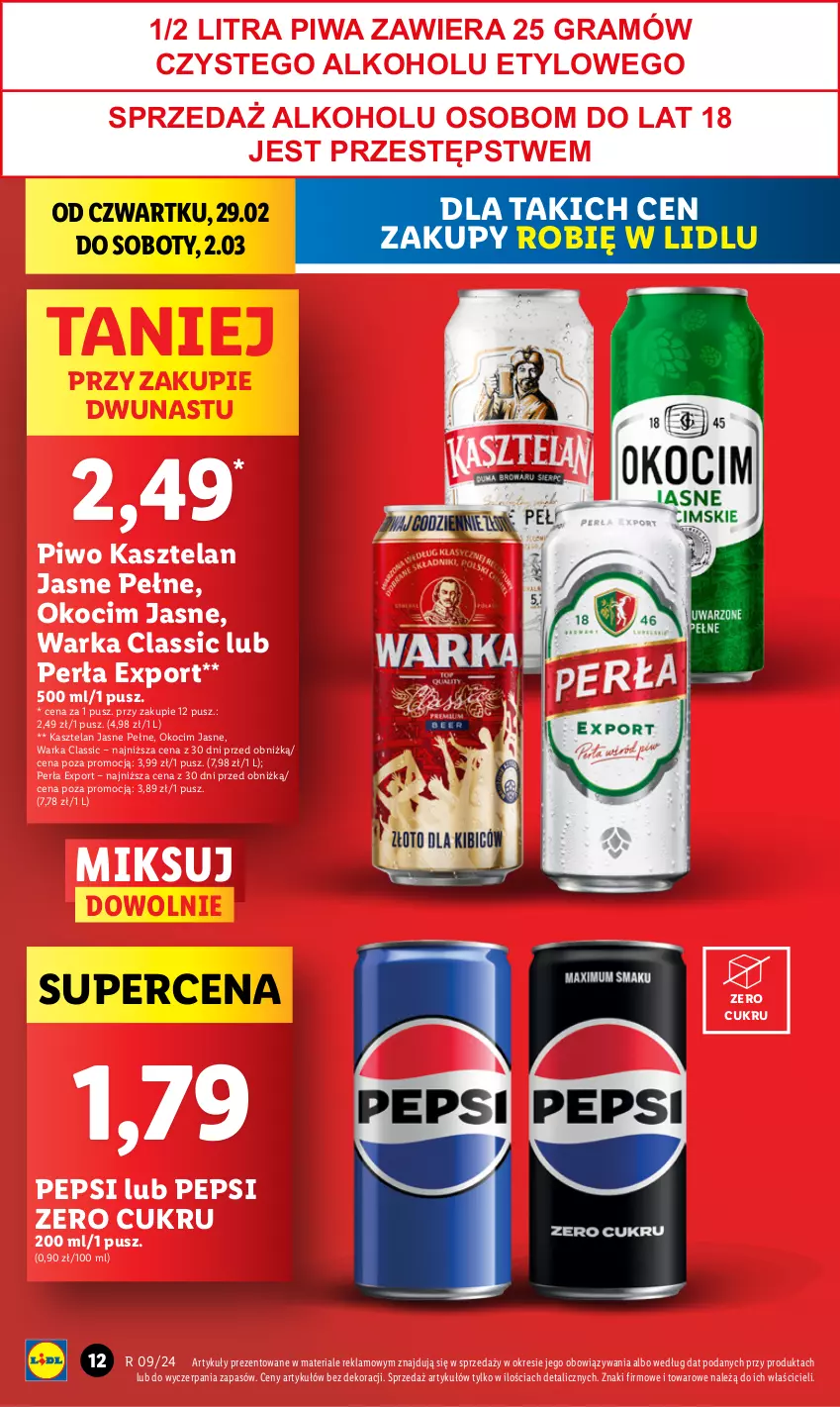 Gazetka promocyjna Lidl - GAZETKA - ważna 29.02 do 02.03.2024 - strona 14 - produkty: Gra, Kasztelan, Koc, Okocim, Pepsi, Perła, Piwa, Piwo, Por, Warka