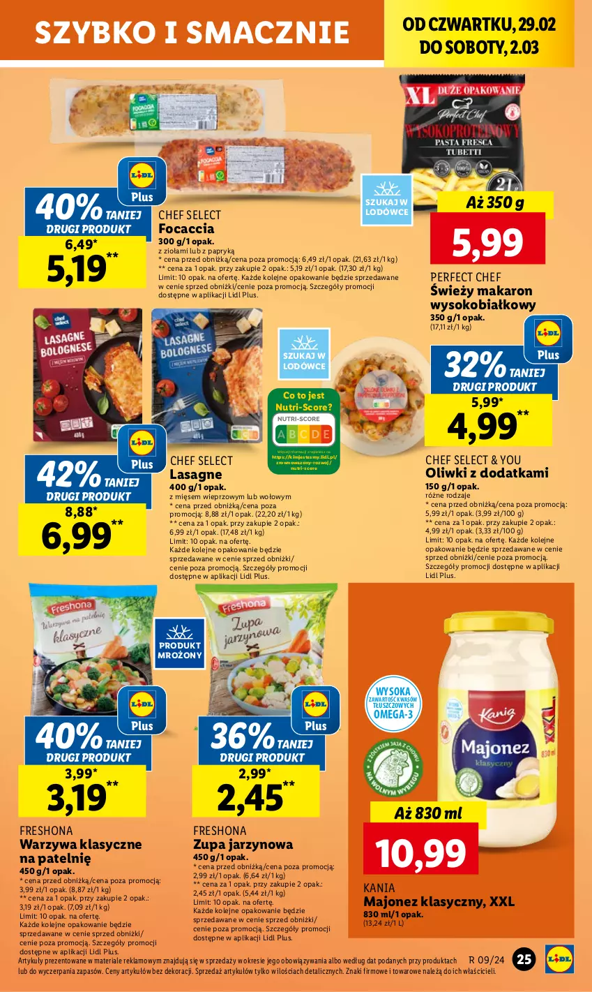 Gazetka promocyjna Lidl - GAZETKA - ważna 29.02 do 02.03.2024 - strona 29 - produkty: Focaccia, Lasagne, Majonez, Makaron, Olej, Oliwki, Omega-3, Sok, Warzywa, Wazon, Zupa