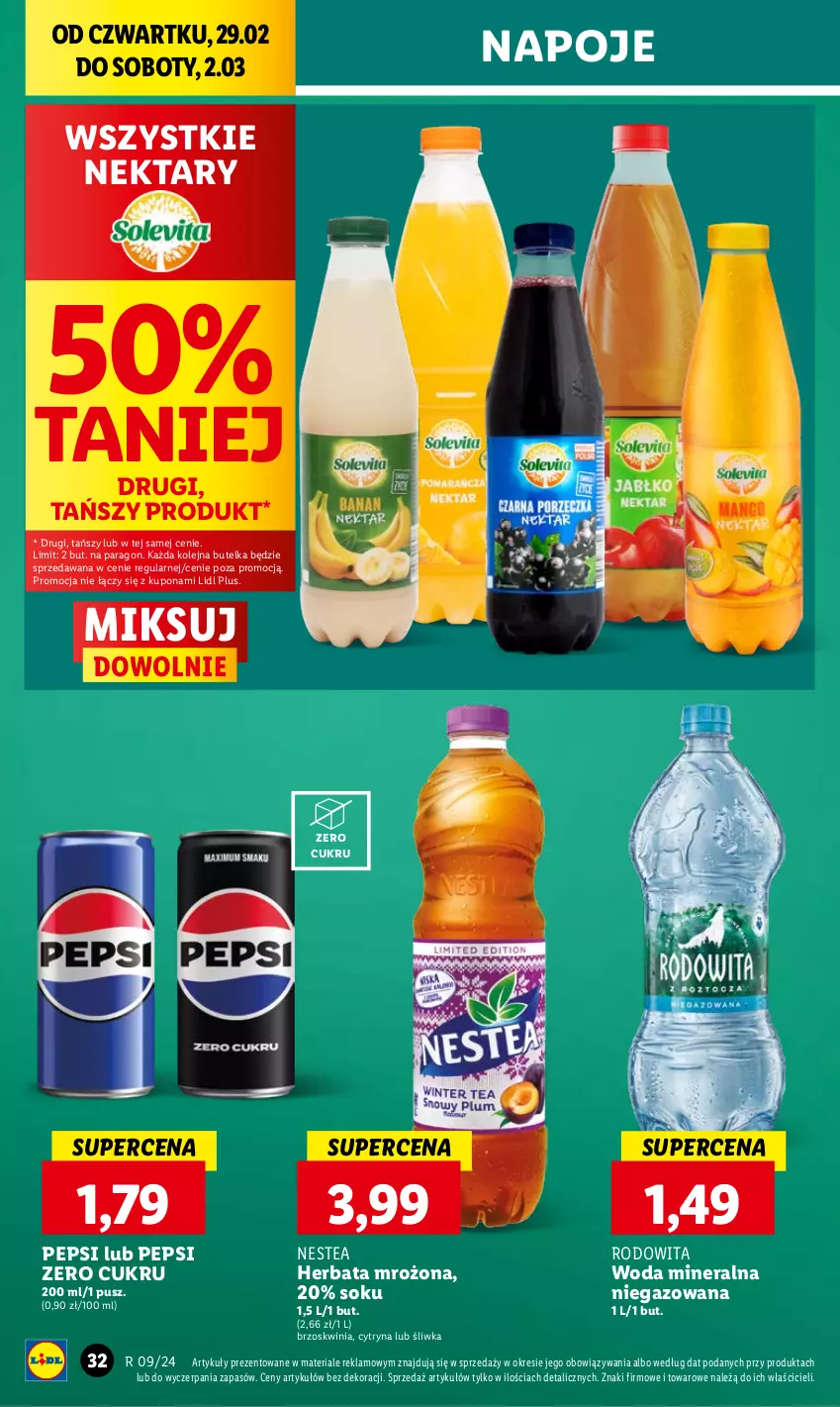 Gazetka promocyjna Lidl - GAZETKA - ważna 29.02 do 02.03.2024 - strona 38 - produkty: Herbata, Napoje, Nektar, Nestea, Olej, Pepsi, Sok, Woda, Woda mineralna