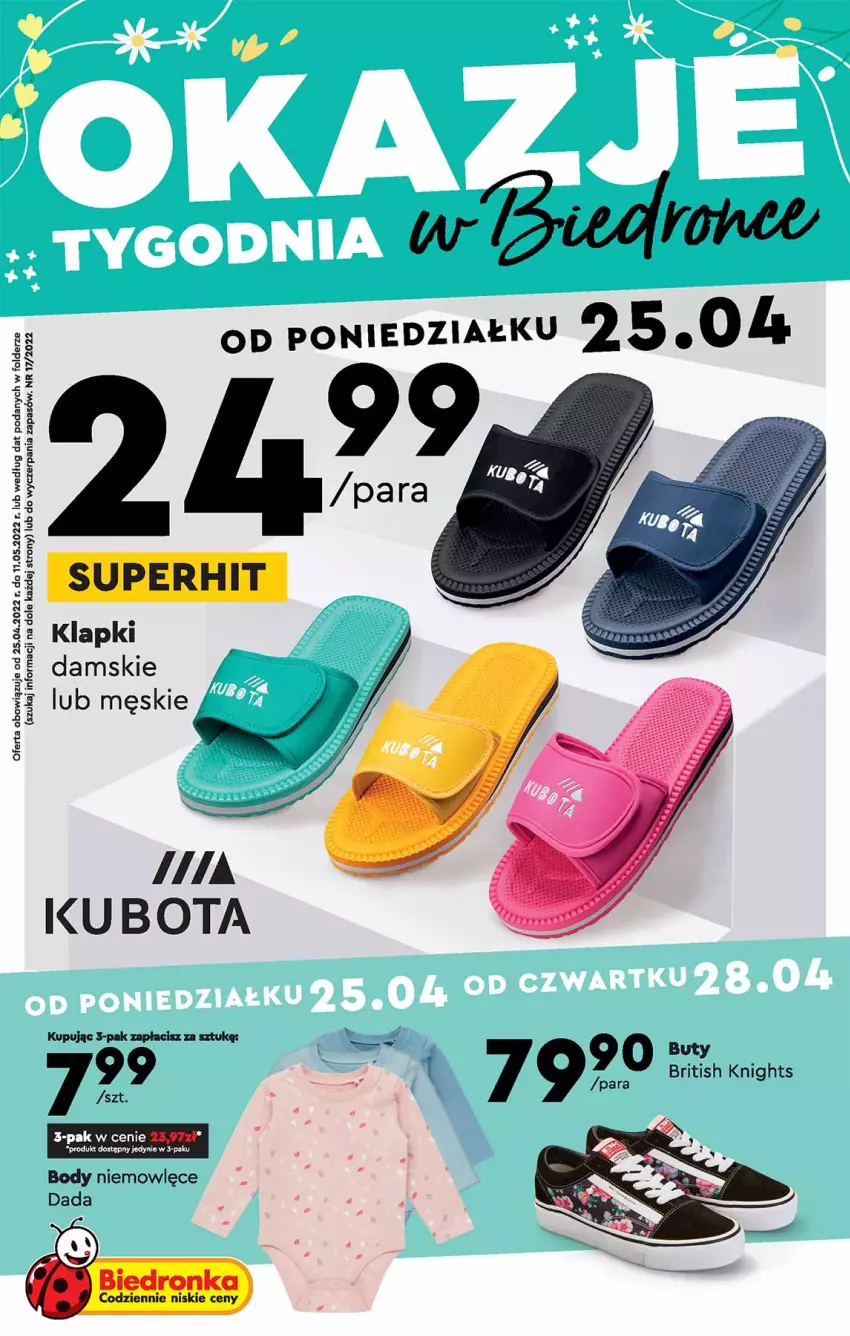 Gazetka promocyjna Biedronka - Okazje tygodnia - ważna 25.04 do 11.05.2022 - strona 1 - produkty: Body, Brit, Buty, Dada, Klapki