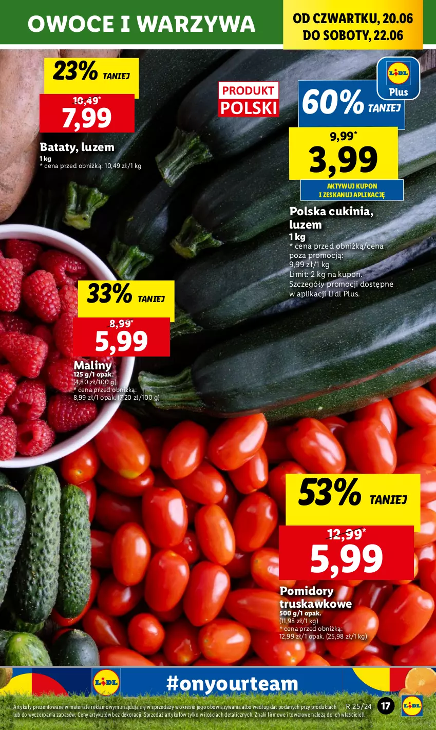 Gazetka promocyjna Lidl - GAZETKA - ważna 20.06 do 22.06.2024 - strona 21 - produkty: Maliny, Owoce, Pomidory, Warzywa