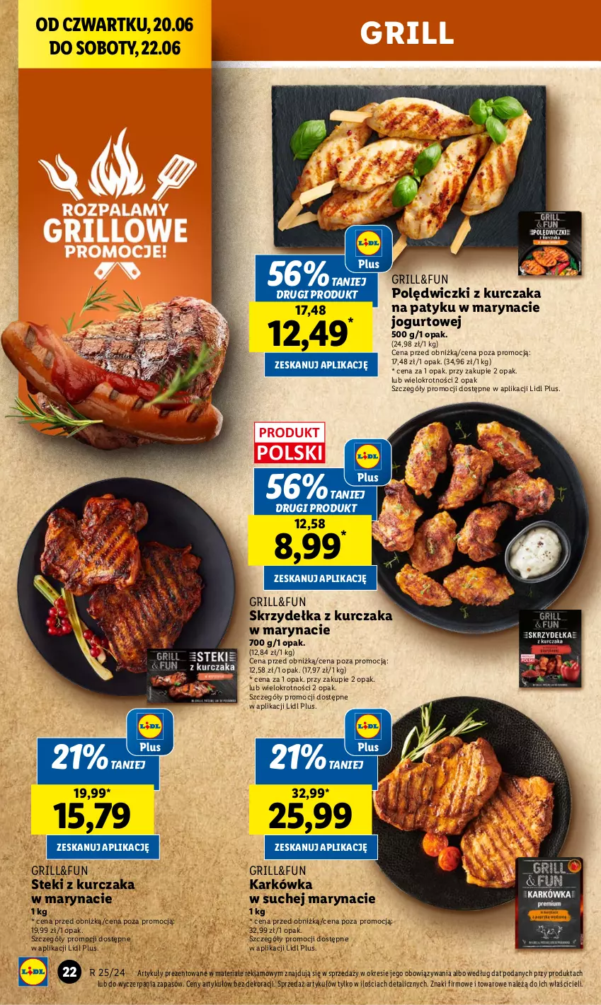 Gazetka promocyjna Lidl - GAZETKA - ważna 20.06 do 22.06.2024 - strona 26 - produkty: Grill, Jogurt, Kurczak, Polędwiczki z kurczaka, Skrzydełka z kurczaka, Stek