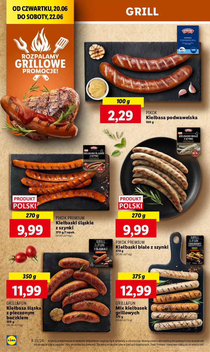 Gazetka promocyjna Lidl - GAZETKA - ważna 20.06 do 22.06.2024 - strona 28 - produkty: Grill, Kiełbasa, Kiełbasa podwawelska, Kiełbasa śląska, Kiełbaski białe, Kiełbaski śląskie, Piec, PIKOK, Wawel