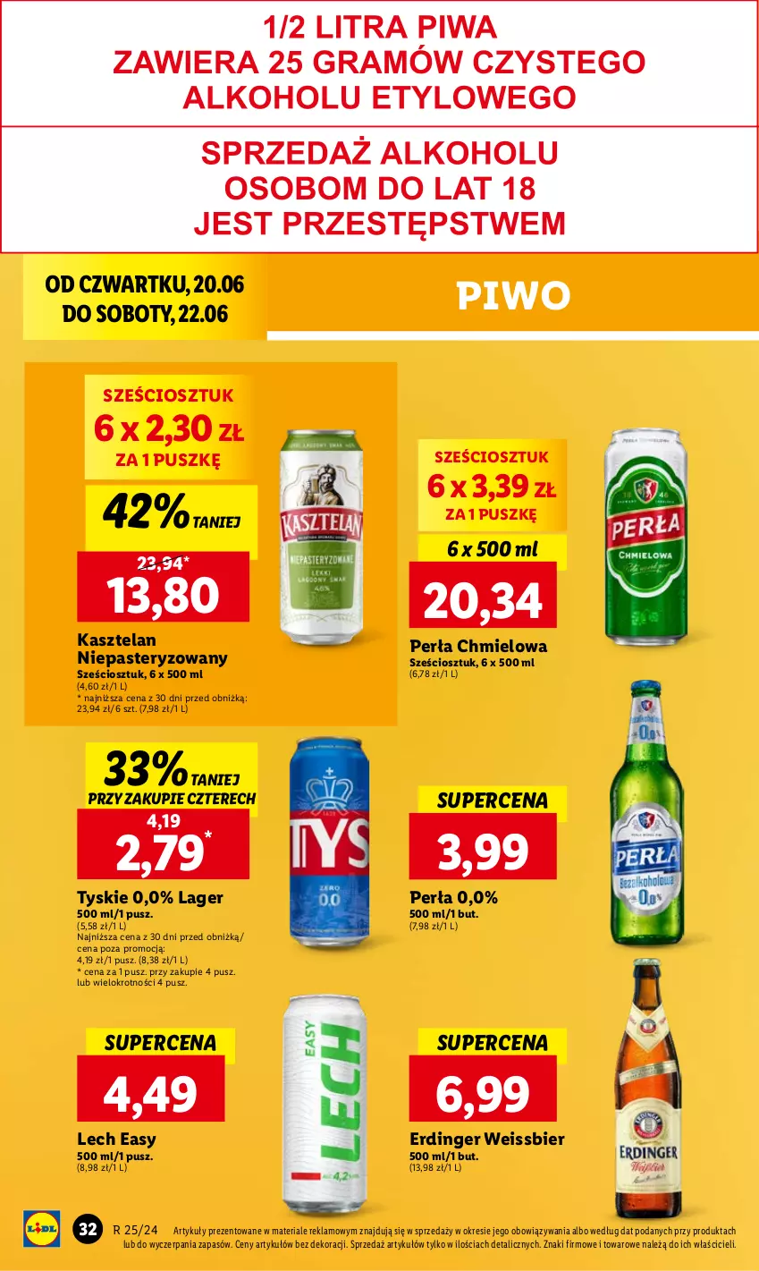 Gazetka promocyjna Lidl - GAZETKA - ważna 20.06 do 22.06.2024 - strona 40 - produkty: Kasztelan, Perła, Piwo, Tyskie