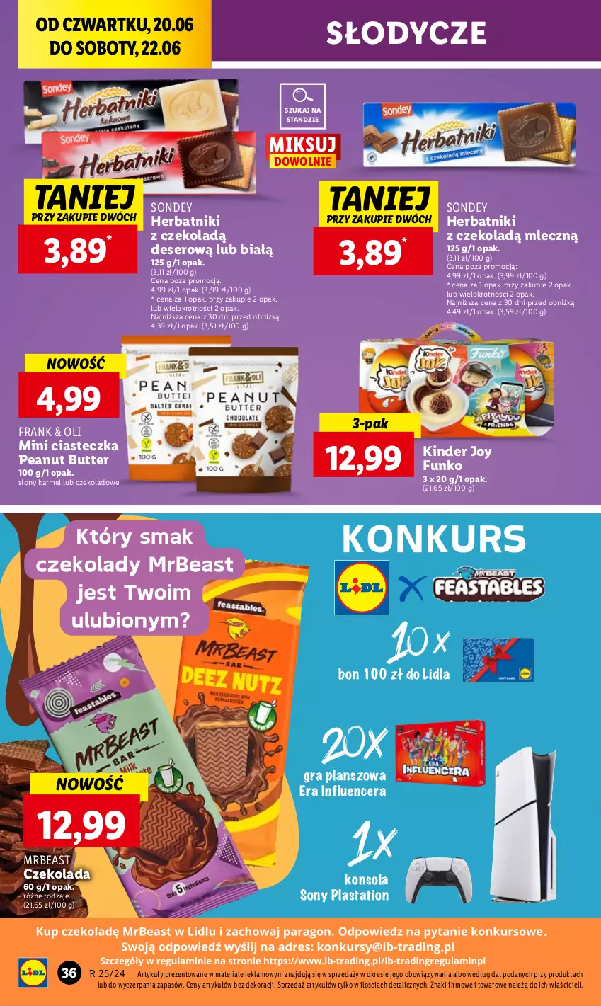 Gazetka promocyjna Lidl - GAZETKA - ważna 20.06 do 22.06.2024 - strona 44 - produkty: Czekolada, Deser, Gra, Herbatniki, Kinder, Konsola, Ser, Sony