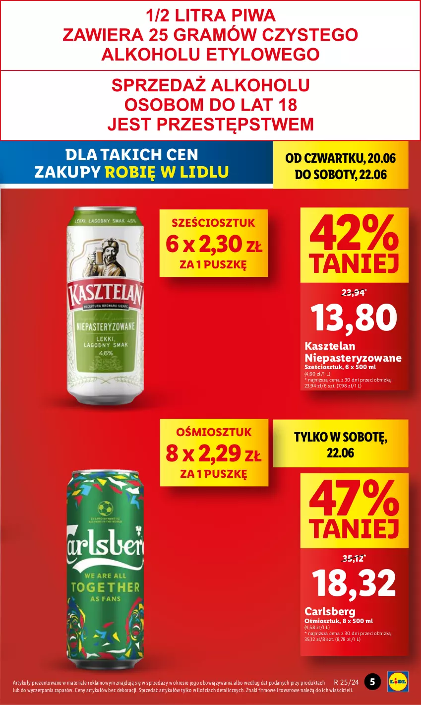 Gazetka promocyjna Lidl - GAZETKA - ważna 20.06 do 22.06.2024 - strona 5 - produkty: Carlsberg, Kasztelan