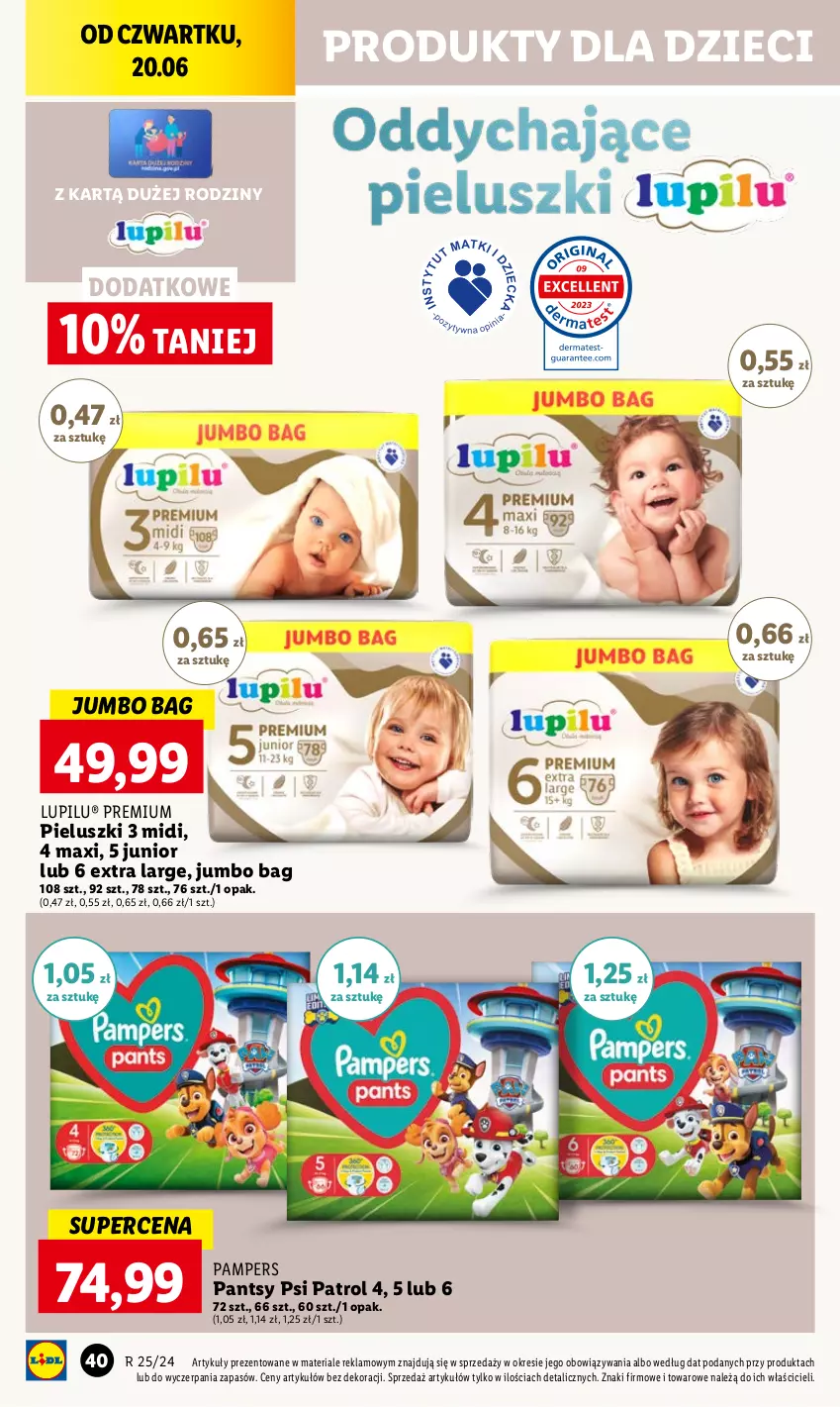 Gazetka promocyjna Lidl - GAZETKA - ważna 20.06 do 22.06.2024 - strona 50 - produkty: Dzieci, O Bag, Pampers, Psi Patrol