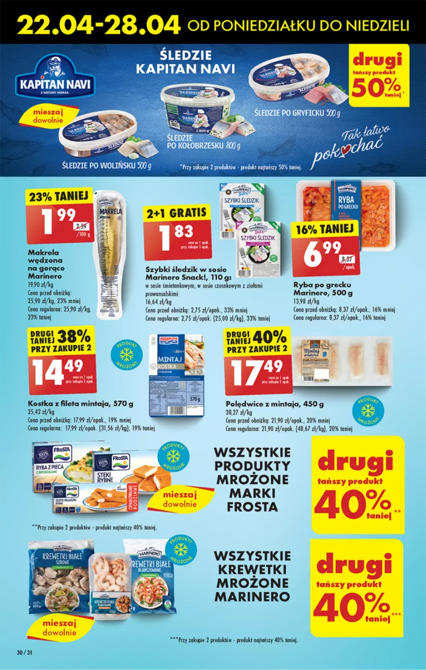 Gazetka promocyjna Biedronka - Od poniedzialku - ważna 22.04 do 27.04.2024 - strona 34 - produkty: Frosta, Gra, Krewetki, Mintaj, Produkty mrożone, Ryba, Ryba po grecku, Sos