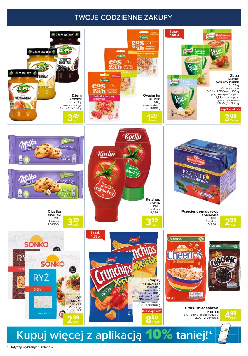 Gazetka promocyjna Carrefour - Gazetka Express - ważna 25.01 do 01.02.2021 - strona 3 - produkty: Chipsy, Ciastka, Crunchips, Danio, Dżem, Ketchup, Knorr, Kosz, Kotlin, Kubek, Kupiec, Nestlé, Owsianka, Piec, Podravka, Ryż, Sonko, Zupa