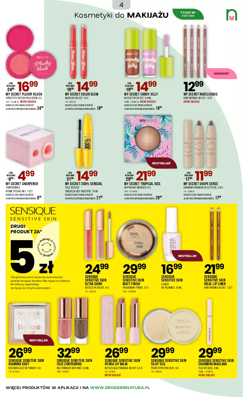 Gazetka promocyjna Drogerie Natura - Gazetka Drogerie Natura - ważna 05.03 do 17.03.2026 - strona 4 - produkty: Błyszczyk do ust, Bronzer, Candy, Fa, Finish, Konturówka do ust, Lakier, Lakier do paznokci, Makijaż, Puder, Róż do policzków, Rozświetlacz, Sensual, Sharp, Tropical, Tusz