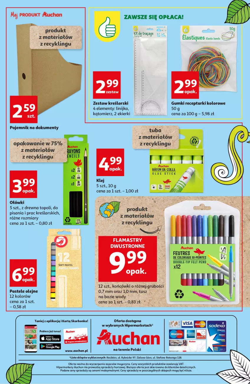 Gazetka promocyjna Auchan - Szkoła oszczędzania Hipermarkety - ważna 25.08 do 31.08.2022 - strona 3 - produkty: Baton, Fa, Flamastry, Klej, Olej, Pastele olejne, Pojemnik, Tera, Top, Tusz