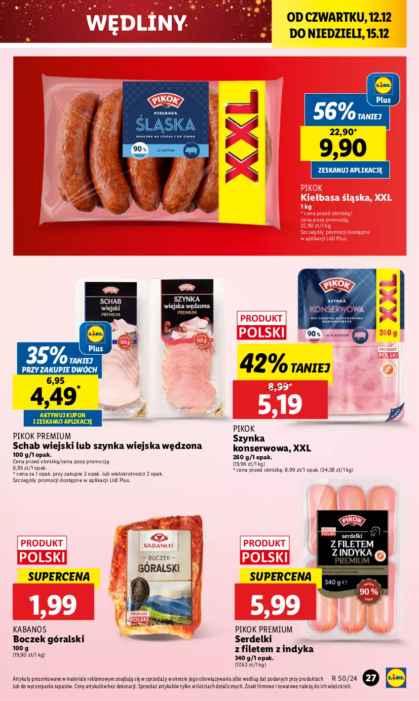 Gazetka promocyjna Lidl - GAZETKA - ważna 12.12 do 15.12.2024 - strona 29 - produkty: Boczek, Kabanos, Kiełbasa, Kiełbasa śląska, PIKOK, Ser, Serdelki, Szynka, Szynka konserwowa