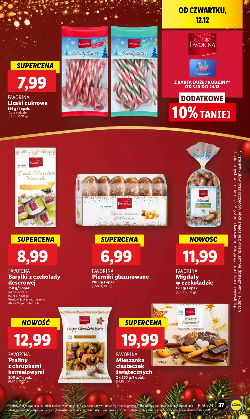 Gazetka promocyjna Lidl - GAZETKA - ważna 12.12 do 15.12.2024 - strona 39 - produkty: Baryłki, Deser, Fa, Lazur, Lizaki, Migdały, Migdały w czekoladzie, Piernik, Praliny, Ser