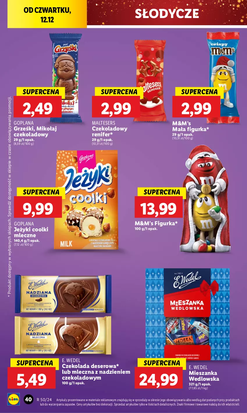 Gazetka promocyjna Lidl - GAZETKA - ważna 12.12 do 15.12.2024 - strona 42 - produkty: Czekolada, Deser, E. Wedel, Goplana, Grześki, Jeżyki, LANA, Mieszanka wedlowska, Renifer, Ser