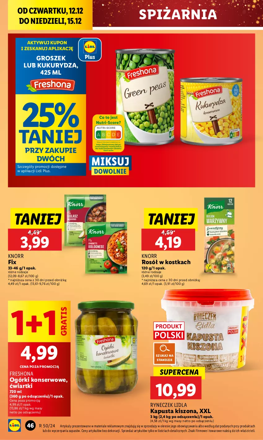 Gazetka promocyjna Lidl - GAZETKA - ważna 12.12 do 15.12.2024 - strona 48 - produkty: Gra, Groszek, Knorr, Kukurydza, Ogórki konserwowe, Rosół, Ser