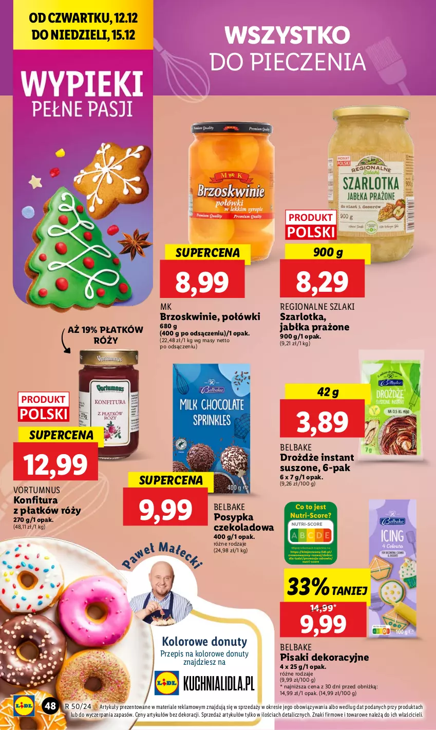 Gazetka promocyjna Lidl - GAZETKA - ważna 12.12 do 15.12.2024 - strona 50 - produkty: Brzoskwinie, Donut, Drożdże, Jabłka, Jabłka prażone, Konfitura, Nuty, Piec, Szarlotka