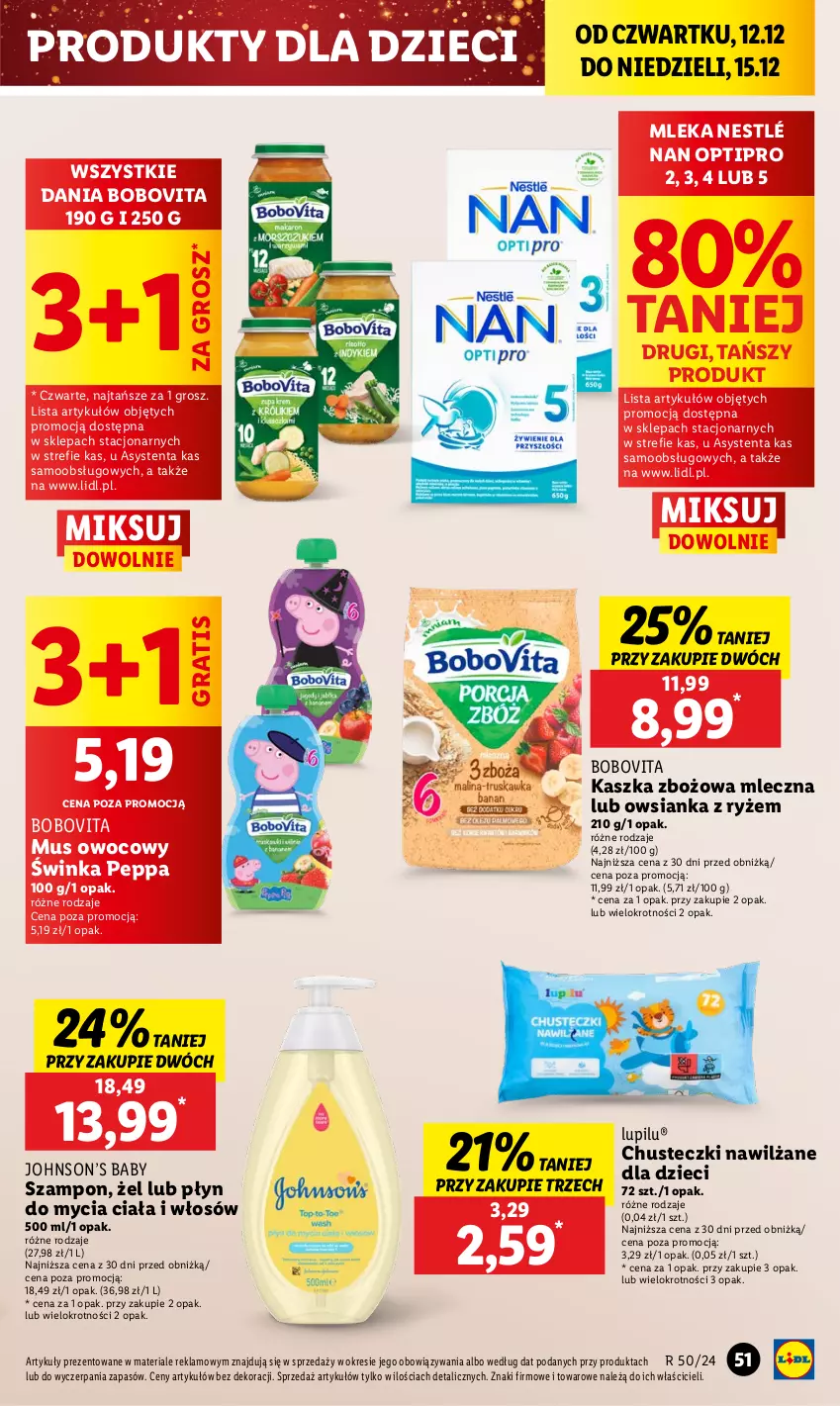 Gazetka promocyjna Lidl - GAZETKA - ważna 12.12 do 15.12.2024 - strona 55 - produkty: BoboVita, Chusteczki, Dzieci, Gra, Inka, Mus, NAN Optipro, Nestlé, Owsianka, Płyn do mycia, Ryż, Szampon