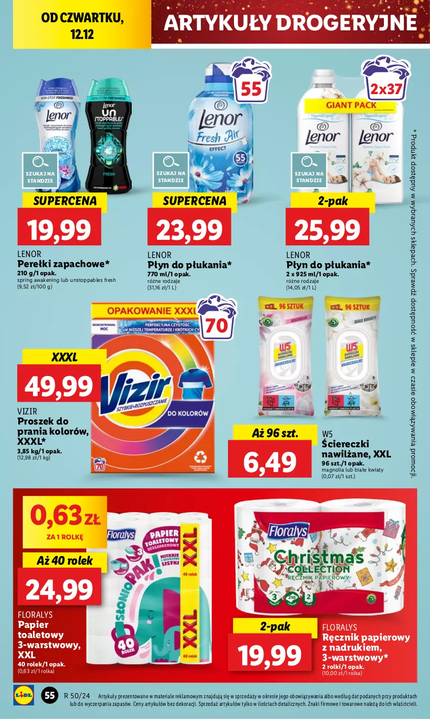 Gazetka promocyjna Lidl - GAZETKA - ważna 12.12 do 15.12.2024 - strona 60 - produkty: Flora, Lenor, Papier, Papier toaletowy, Perełki zapachowe, Płyn do płukania, Proszek do prania, Ręcznik, Rolki, Stopp, Top, Vizir