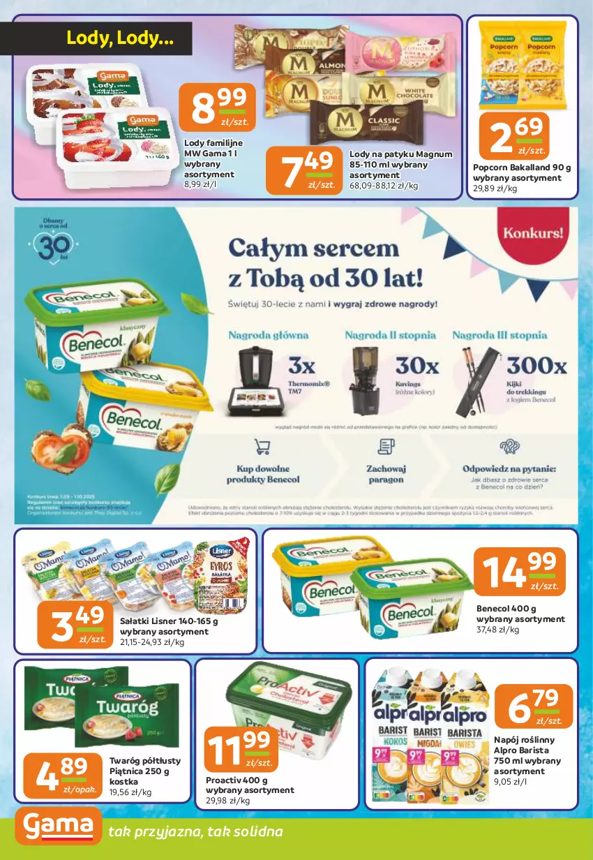 Gazetka promocyjna Gama - Gazetka Gama - ważna 18.09 do 30.09.2025 - strona 6 - produkty: Alpro, Bakalland, Benecol, Fa, Lisner, Lody, Napój, Napój roślinny, Piątnica, Popcorn, Sałat, Twaróg, Twaróg półtłusty