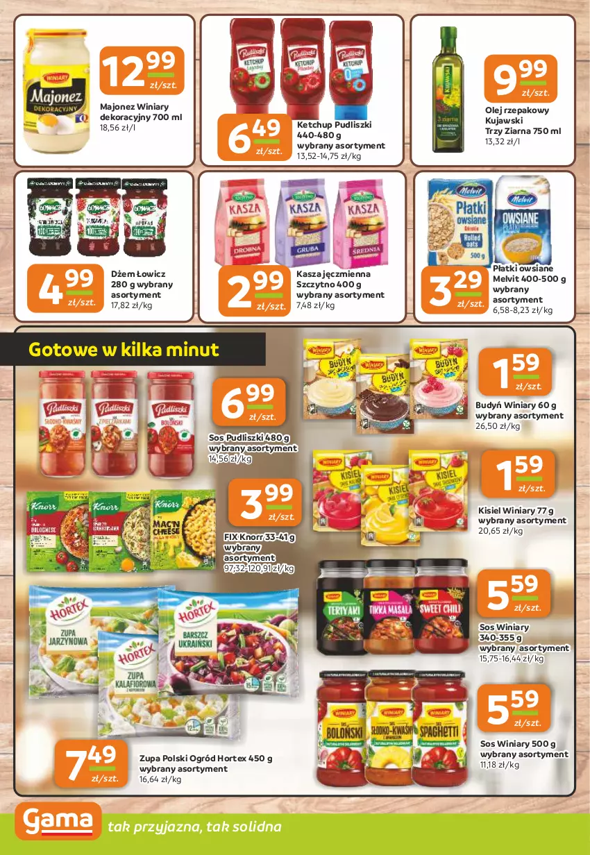 Gazetka promocyjna Gama - Gazetka Gama - ważna 18.09 do 30.09.2025 - strona 8 - produkty: Budyń, Dżem, Hortex, Kasza, Kasza jęczmienna, Ketchup, Kisiel, Knorr, Kujawski, Majonez, Melvit, Ogród, Olej, Olej rzepakowy, Płatki owsiane, Pudliszki, Sos, Winiary, Zupa