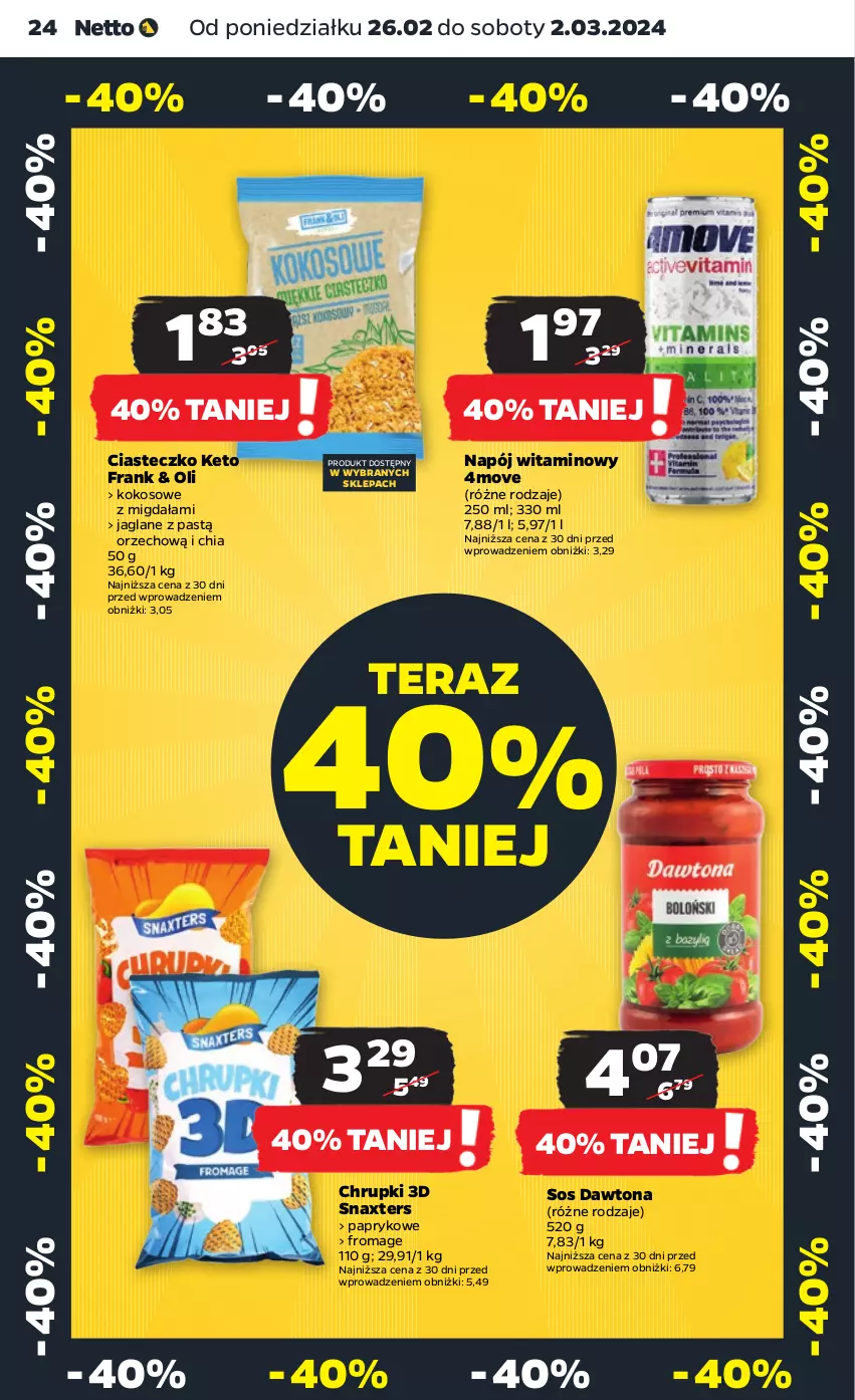 Gazetka promocyjna Netto - Artykuły spożywcze - ważna 26.02 do 02.03.2024 - strona 24 - produkty: Chia, Chrupki, Dawtona, Kokos, Napój, Sos, Tera