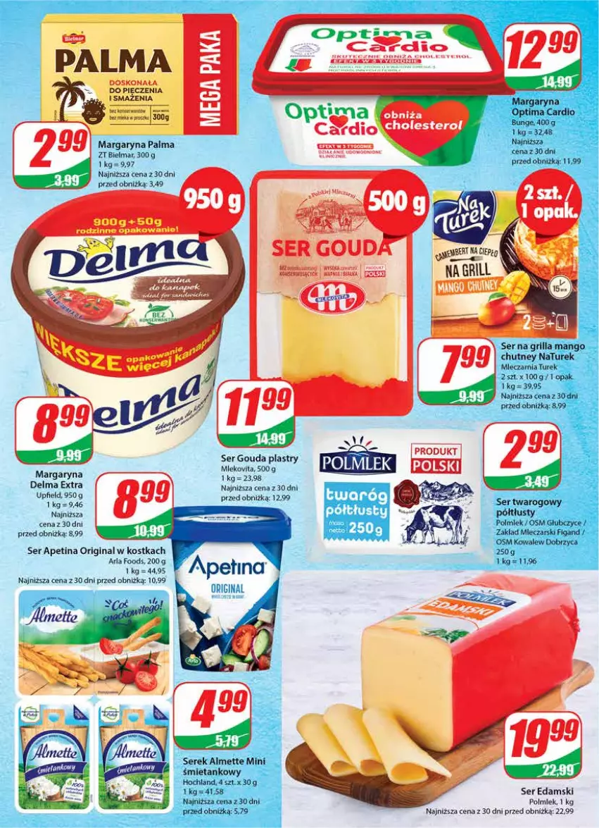 Gazetka promocyjna Dino - Gazetka 37 - ważna 13.09 do 19.09.2023 - strona 14 - produkty: Almette, Edam, Gin, Gouda, Gouda plastry, Grill, Hochland, Mango, Margaryna, Mleko, Mlekovita, NaTurek, Palma, Piec, Polmiek, POLMLEK, Ser, Ser twarogowy, Serek, Sok