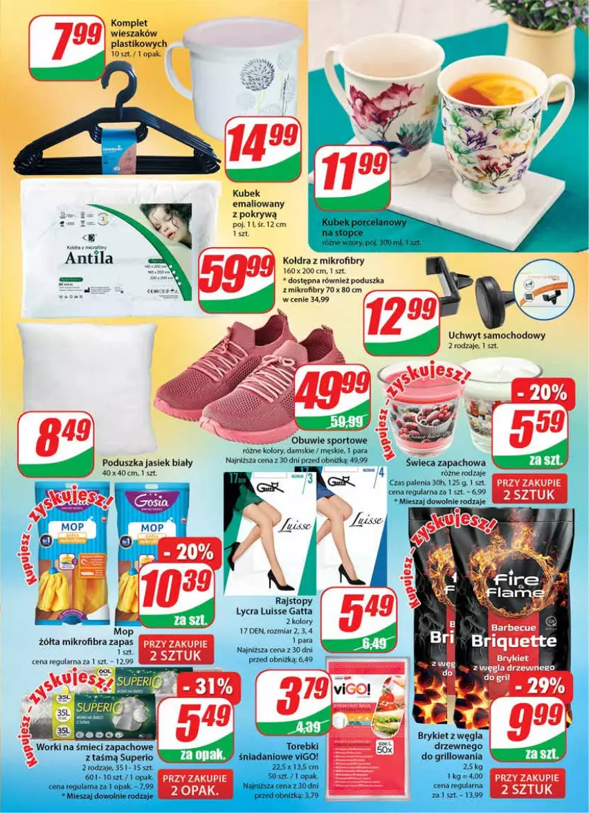 Gazetka promocyjna Dino - Gazetka 37 - ważna 13.09 do 19.09.2023 - strona 21 - produkty: Danio, Gatta, Grill, Kołdra, Kołdra z mikrofibry, Kubek, Mop, Obuwie, Poduszka, Por, Rajstopy, Sport, Top, Wieszak