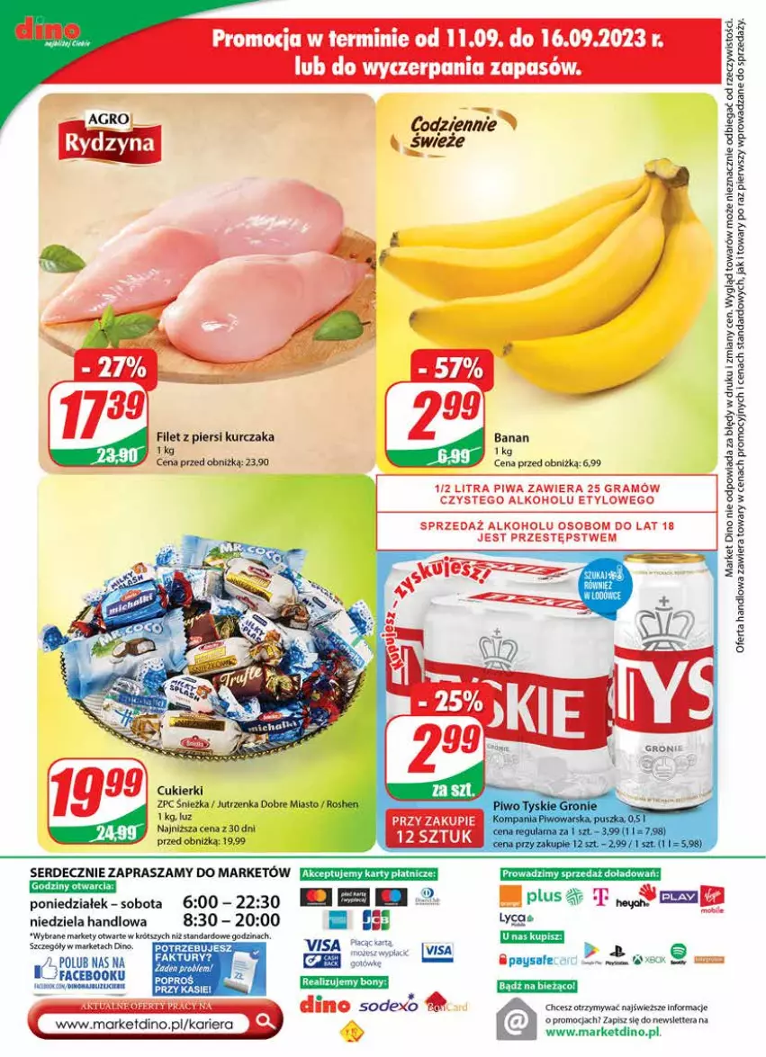 Gazetka promocyjna Dino - Gazetka 37 - ważna 13.09 do 19.09.2023 - strona 24 - produkty: Cukier, Cukierki, Fa, Filet z piersi kurczaka, Gra, Jutrzenka, Kurczak, Piwa, Ser, Tera