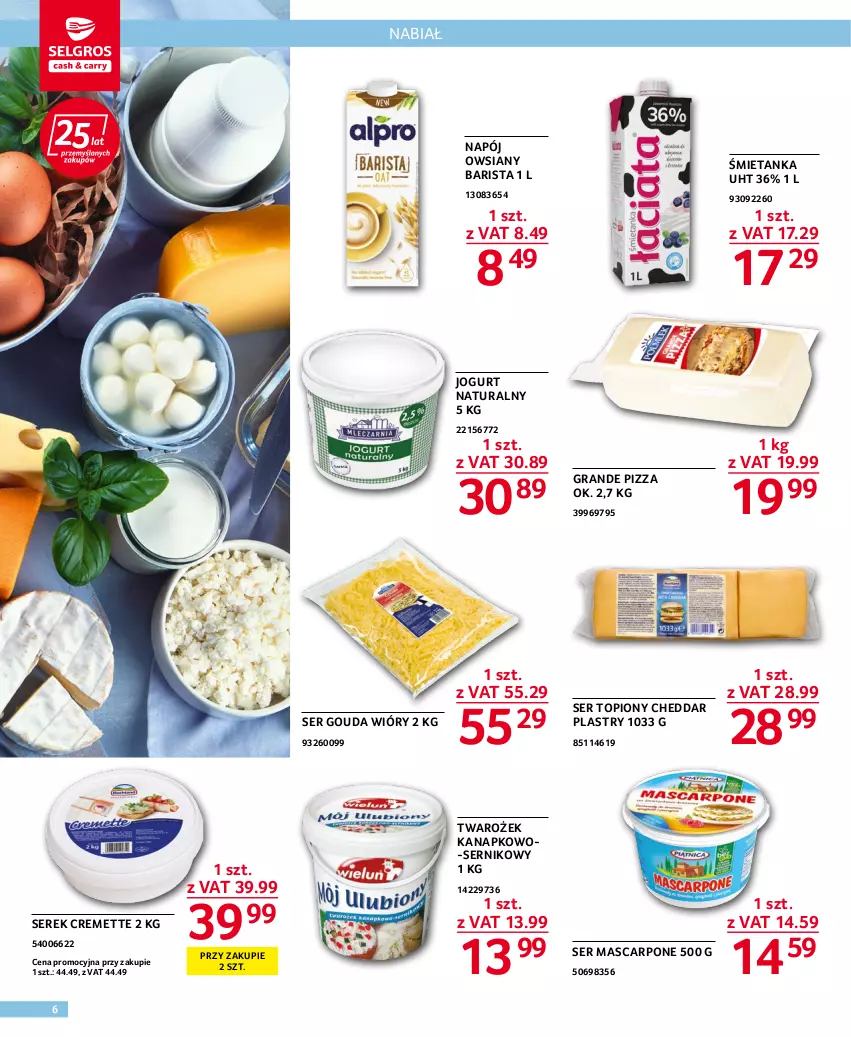 Gazetka promocyjna Selgros - Oferta gastronomiczna - ważna 20.10 do 02.11.2022 - strona 6 - produkty: Cheddar, Gouda, Gra, Jogurt, Jogurt naturalny, Mascarpone, Napój, Pizza, Ser, Ser topiony, Serek, Top