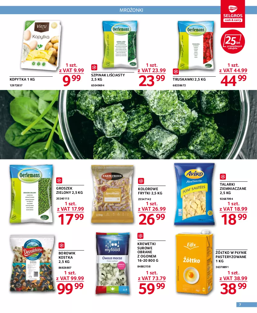 Gazetka promocyjna Selgros - Oferta gastronomiczna - ważna 20.10 do 02.11.2022 - strona 7 - produkty: Frytki, Groszek, Kopytka, Krewetki, Szpinak, Truskawki