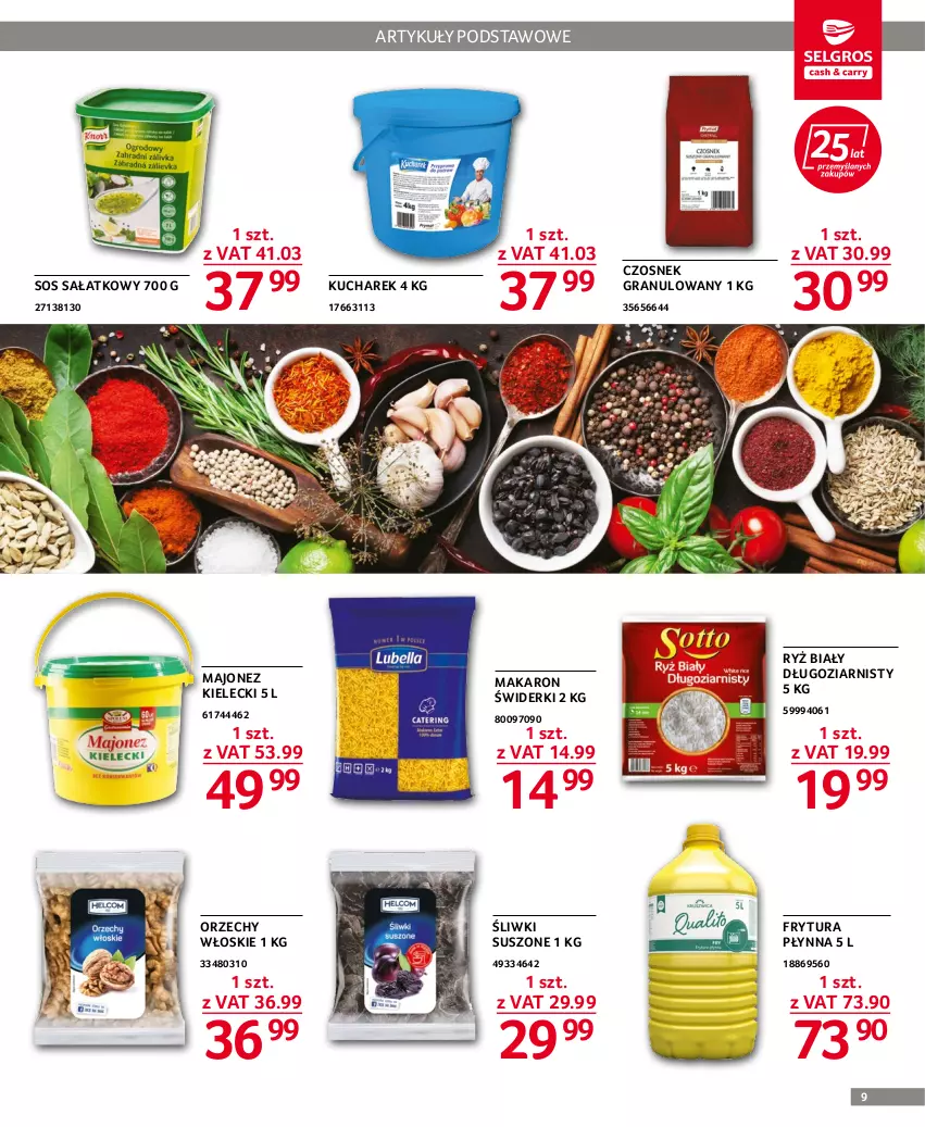 Gazetka promocyjna Selgros - Oferta gastronomiczna - ważna 20.10 do 02.11.2022 - strona 9 - produkty: Czosnek, Czosnek granulowany, Frytura płynna, Gra, Kucharek, Majonez, Makaron, Orzechy włoskie, Ryż, Ryż biały, Sałat, Sos