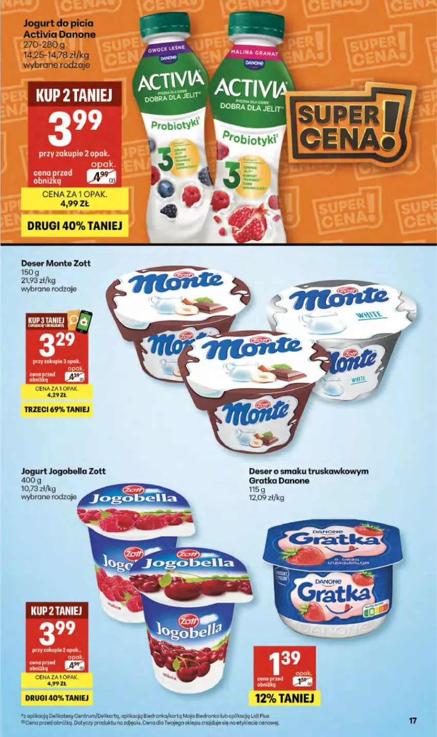 Gazetka promocyjna Delikatesy Centrum - Franczyza DC15 Czwartek - ważna 09.04 do 15.04.2026 - strona 17 - produkty: Activia, Bell, Bella, Danone, Deser, Dron, Gra, Jogobella, Jogurt, Monte, Rum, Ser, Zott