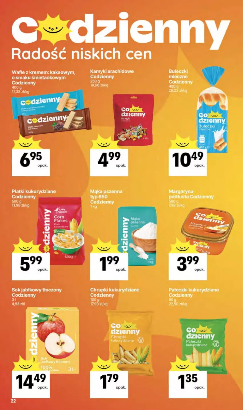 Gazetka promocyjna Delikatesy Centrum - Franczyza DC15 Czwartek - ważna 09.04 do 15.04.2026 - strona 22 - produkty: Chrupki, Kakao, Kamyki arachidowe, Margaryna, Miecz, Sok, Sok jabłkowy, Wafle