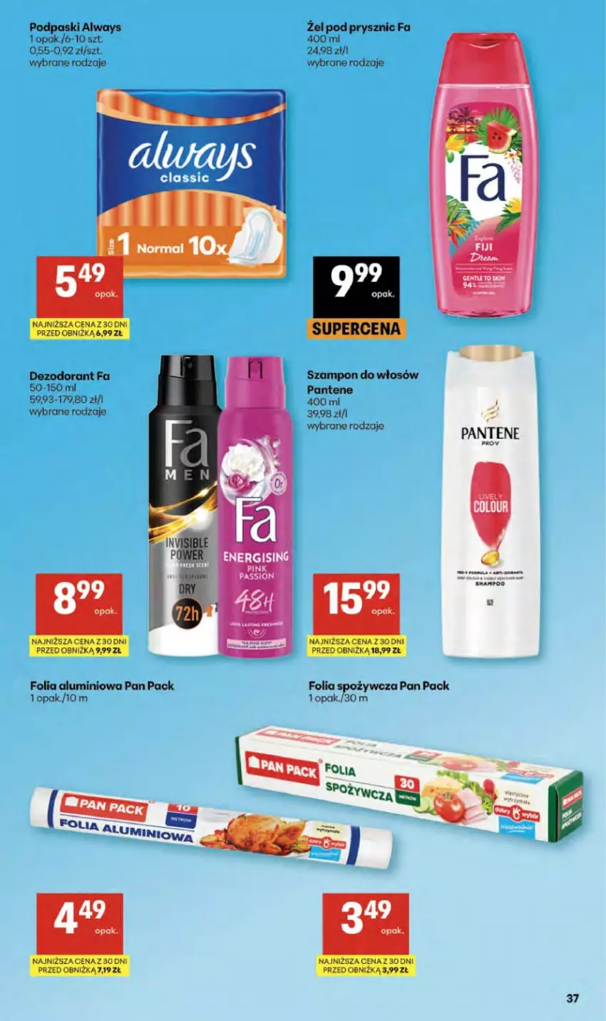 Gazetka promocyjna Delikatesy Centrum - Franczyza DC15 Czwartek - ważna 09.04 do 15.04.2026 - strona 37 - produkty: Always, Dezodorant, Fa, Folia aluminiowa, Koc, Pantene, Podpaski, Szampon